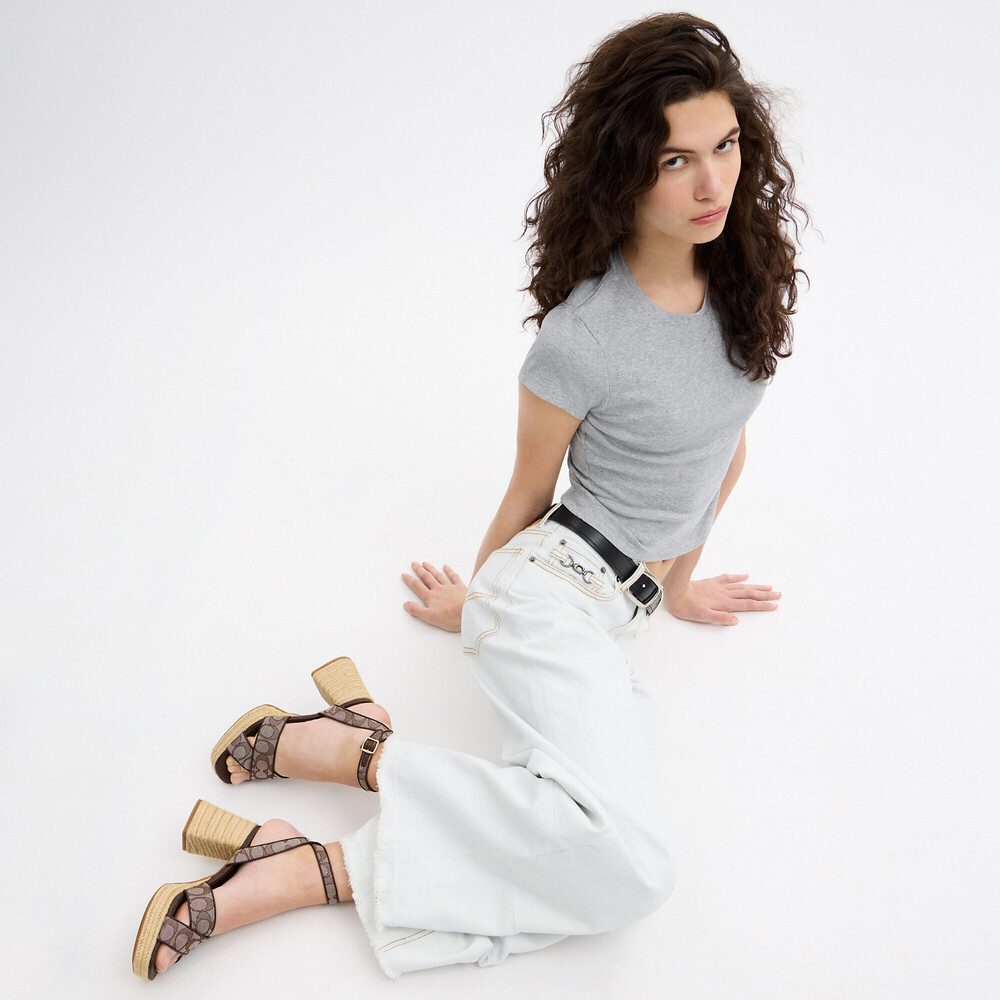 Coach Outlet Block Heel Sandal In Signature Jacquard - Picture 2 of 3
